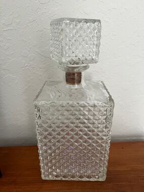 Thatcher Vintage Diamond Pattern Textured Glass Decanter with Stopper MCM